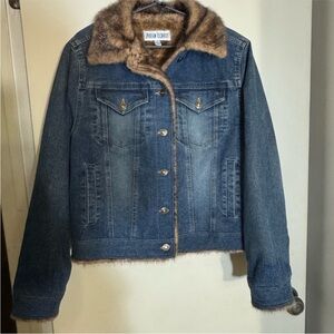 Marvin Richards Denim Jacket with Brown Faux-Fur Collar